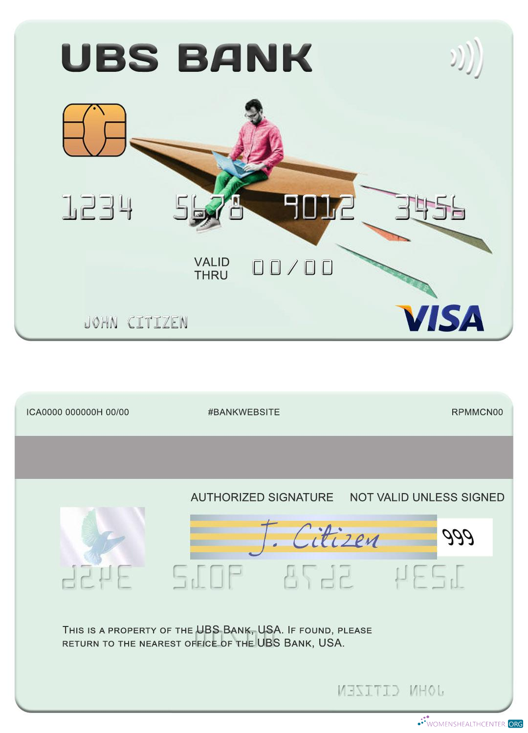Download USA UBS Bank visa card Photoshop template